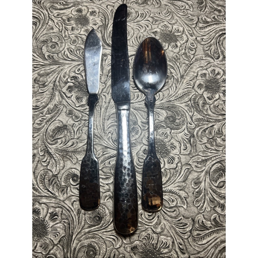 3 Towle HAMMERSMITH Stainless Flatware Mixed Spoon, Knife, Cheese Knife‎
